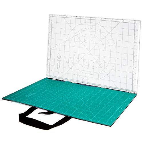 Quilting Cutting and Pressing Mat - 18 x 12 Inches Portable Foldaway Quilter's Station - Self Healing Folding Rotary Cutting Mat for Quilting and Gridded Ironing Pressing Pad