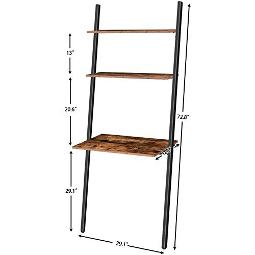 HOOBRO Ladder Computer Desk, Small Home Office Writing Desk with Bookshelf, Industrial Ladder Shelf, Sturdy Metal Frame, Space-Saving Workstation, Easy Assembly, Rustic Brown BF72DN01