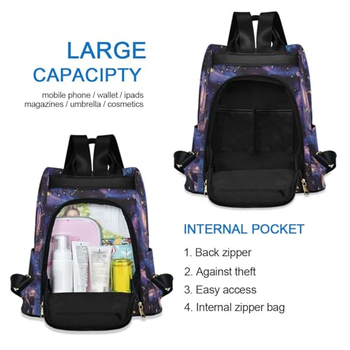 Mochila morada para mujer Galaxy Planets de estilo antirrobo 5