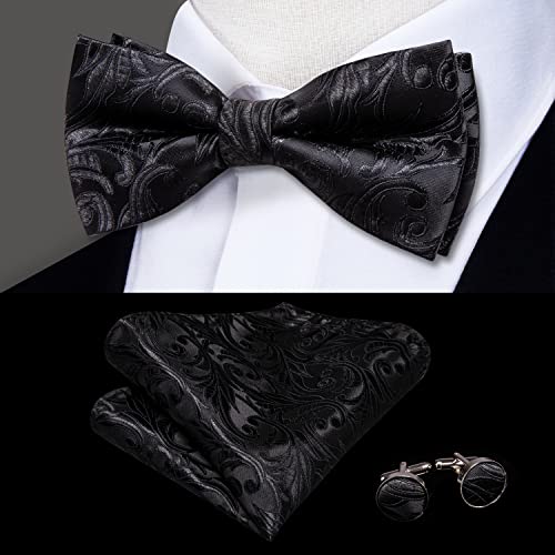 Image of Dubulle Suspender and Bow Tie for Men Paisley Solid Mens Suit Braces Pretied Bowtie and Handkerchief Cufflinks Formal Wedding