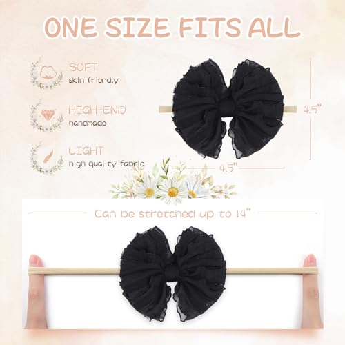 Baby Girl Headband with Bows, 3Pcs Nylon Hair Accessories for Infant, Toddler Girls, Black, White, Beige - HAIRBAND4
