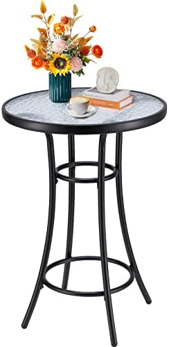 BENAROME Outdoor Height Bistro Table, Glass Round Patio Table, Outdoor High Top Coffee Table with Water Ripple Glass Table Top for Balcony, Patio,Garden, Poolside