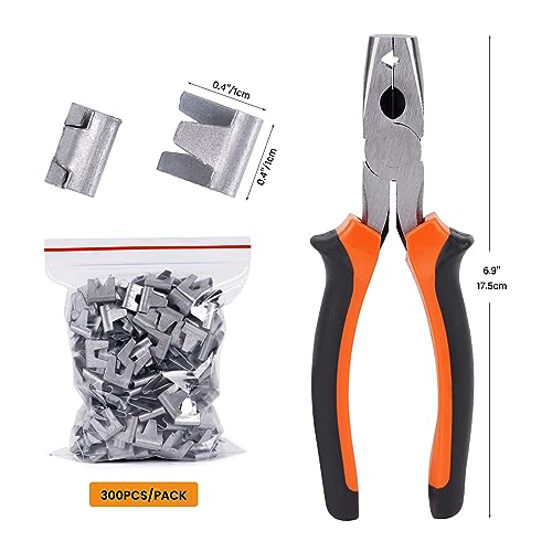 Image of Wire Cage Buckle Pliers with 900 Wire Cage Clips Wire Cage Fasten Clips Hog Ring Pliers for Chicken Cages Rabbit Hutches Pet Cages (orange)