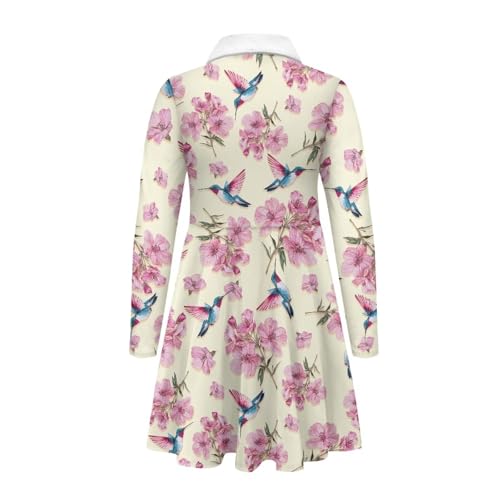 AmzPrint Long Sleeve Polo Dress for Girls Fit and Flare A Line Midi Swing Pleated Flowy Fall Tween Girls Dresses2