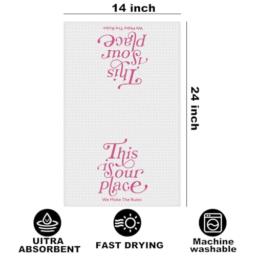 Image of Hanamiya Na This is Our Place We Make The Rules Hand Towels 24x14 Inch, Preppy Reusable Dish Towels for Kitchen Decor, Funny Waffle Weave Absorbent Hand Towel, Girly Gifts for Women Mom