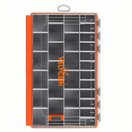 Image of Fishing Tackle Box,3700 Waterproof Tackle Tray With 20 Removable Dividers, Clear Lure Organizer For Swimbaits, Hooks And Terminal Tackle Storage(Orange)
