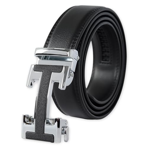 Image of Aurolran Men&Womens Leather Dress Belt Business Automatic Buckle Belt Color-Black Silver Gold
