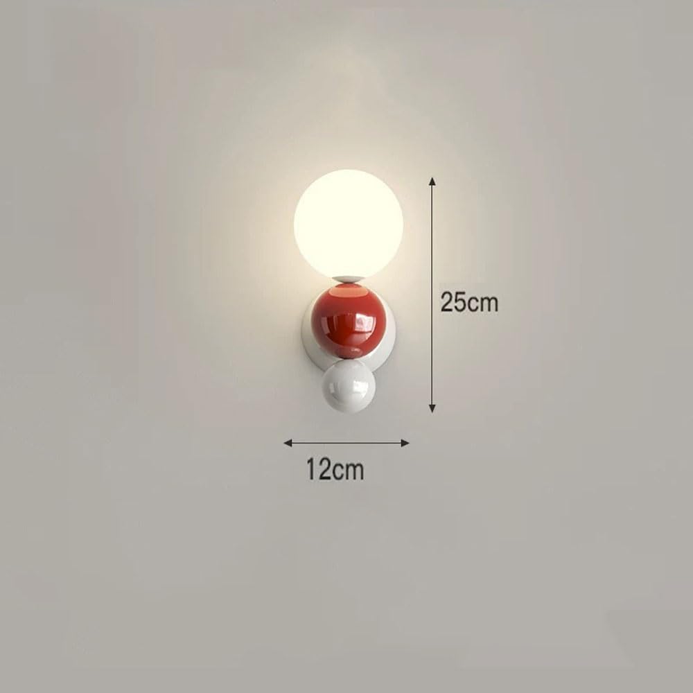 Aplique de Pared con Bola de Cristal Blanco lechoso: luz Decorativa de Estilo francés para Dormitorio, Sala de Estar y pasillos (Blanco y Rojo)