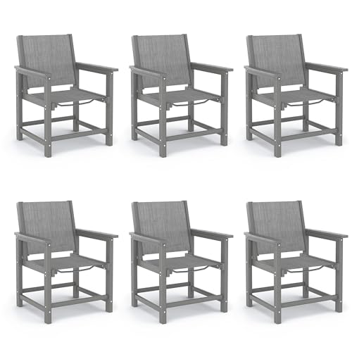 Image of Amopatio Outdoor HDPE Dining Chairs Set of 6 All-Weather Patio Chairs with Textilene Backrest Heavy Duty for Porch Backyard Deck Lawn Garden, Gray