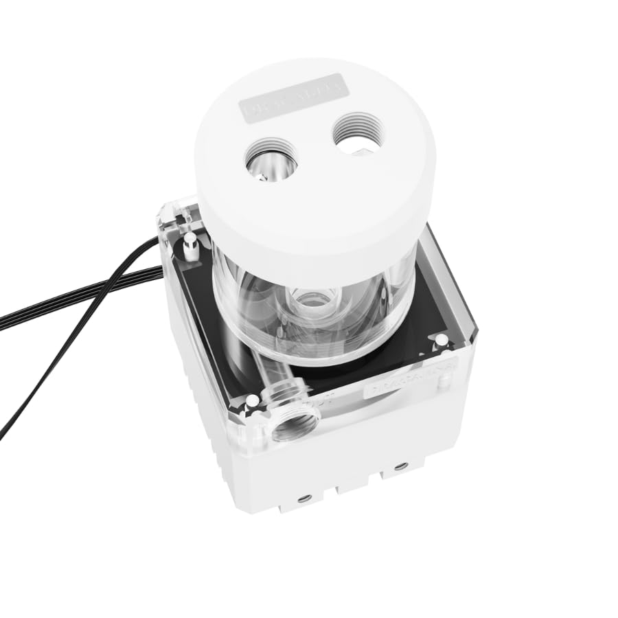 Image of dracaena.io High Flow 650L /H PC Water Pump Combo with Colorful LED and 65ml 50mm (1.9in) Reservoir - 12W, 0.7A, 65mm x 65mm x 115mm (2.6 x 2.6 x 4.5in), White