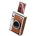 FUJIFILM INSTAX Mini EVO Hybrid Instant Camera Brown + Fuji Instax Film 20 Sheet + Custom Case & Album 32GB Micro SD Memory Card Accessory Bundle