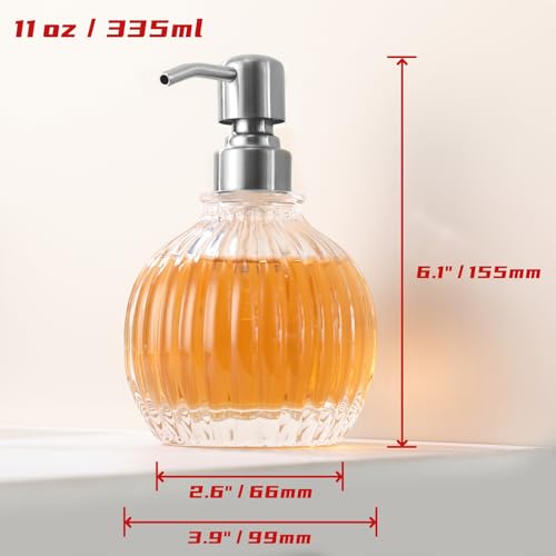 Image of Round Bathroom Soap Dispenser Brushed Nickel Pump, Glass Bottle with Stainless Steel Pump Liquid Soap Dispenser Sphere Countertop Hand Kitchen