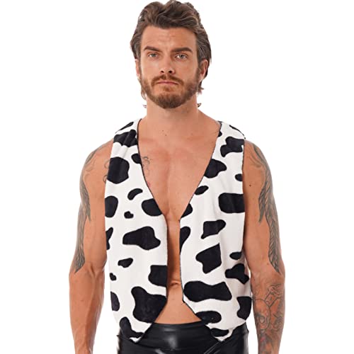 Gilet Cowboy Homme Sans Manches Imprimé Vache - Costume Far West Halloween, Carnaval, Fête (S-4XL)