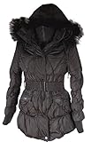  Italy Donna Kurze Damen Ballon Winter Jacke Fell Kapuze Parka Steppmantel Steppjacke Mantel 34 36 38 40 XS S M Grau (38)