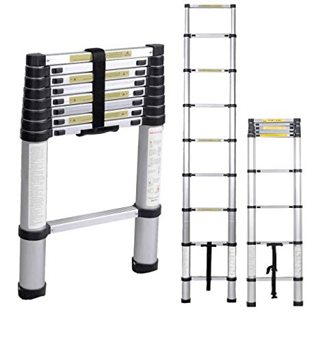 sogesfurniture 2.6M Échelle Télescopique, Échelle Pliable - Portable et Pliante Echelle - 8 Echelons Escamotable Polyvalent Robusteen Aluminium, BHEU-KS-MS-002 Cover