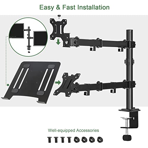 UPGRAVITY Monitor and Laptop Mount, Single Monitor Arm with Laptop Tray for 13" to 27" LCD Computer Screens and Notebooks up to 17 inch, Fully Adjustable Laptop Mount Stand Holds up to 17.6lbs Per Arm - Image 5