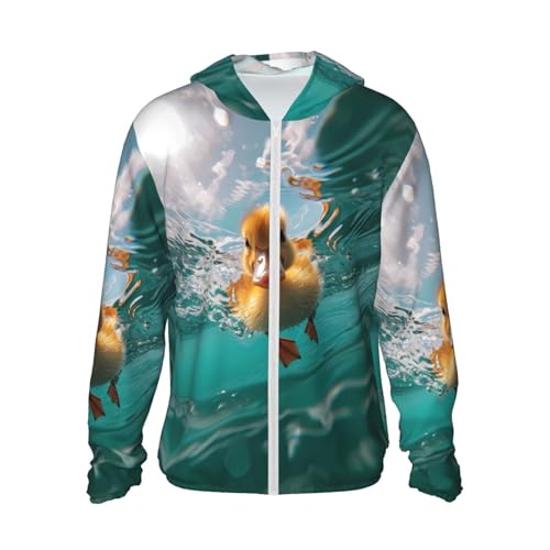 Underwater Swimming Duck - Chaqueta con capucha y cremallera para protección solar, suave de manga larga para mujeres y hombres, Negro, XL