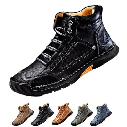 Sawbehind Men's Comfortable Handmade Leather Boots Waterproof, Sawbehind Mens Boots, Spacious Toe Box Outdoor Leather Shoes s