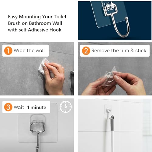 Image of Pack of 2 Toilet Cleaning Brush with Adhesive Wall Mount Hooks | Multipurpose uses for Bathroom Floor Tile Brush, Toilet Bowl Brush for Western & Indian Toilet | Durable Nylon Bristles Toilet Brush