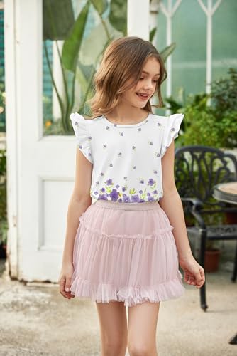 Image of Arshiner Girls Shirts Ruffle Short Sleeve Summer Cute Casual Crewneck Tops Blouse Tee