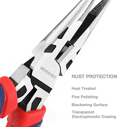 WORKPRO 8-Inch Long Nose Pliers in CRV Steel for Cutting, Holding, Bending, Snipping Wire