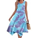 Summer Dresses for Women Summer Floral Casual Sundresses Beach Flowy Midi Tank Dresses Hankerchief Hem Sleeveless Dress