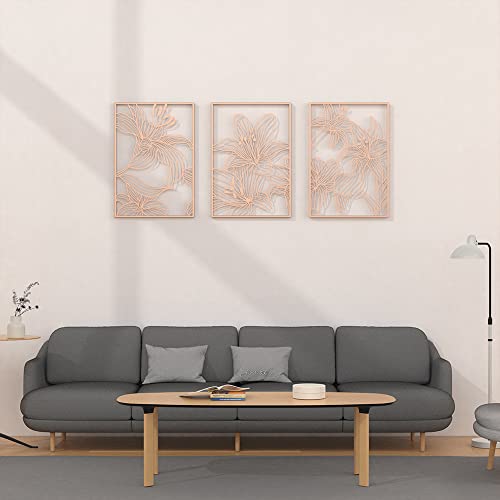 Putuo Decor 3 Pieces Rose Gold Metal Flowers Wall Decor, Modern Abstract Floral Line Wall Sculptures, Minimalist Hanging Wall Decor Living Room For Bedroom, Kitchen, Home Office Decoration, 11.8X17 Inches #TOP4