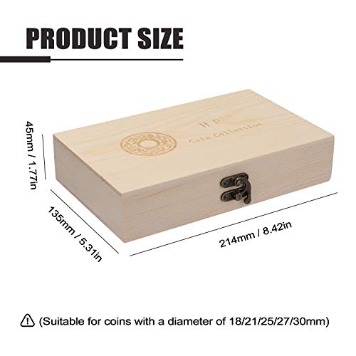 Decdeal Coins Holder, Wooden Coins Storage Box for Collectible Commemorative Coin with 50pcs Capsules Accommodate