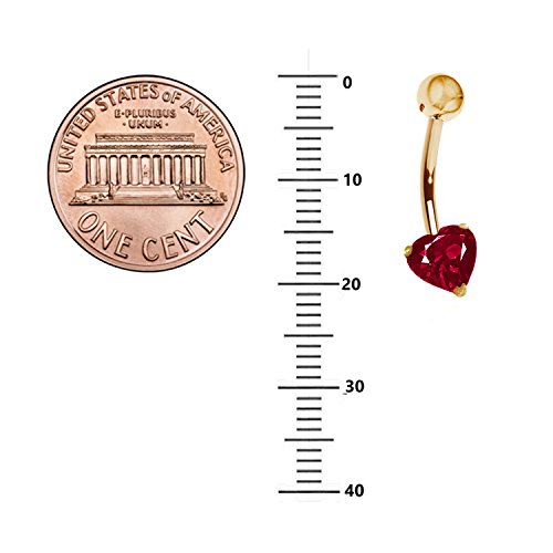 Ritastephens 14k Solid Gold Genuine Garnet Heart Belly Button Navel Ring Body Art (Yellow or White)3
