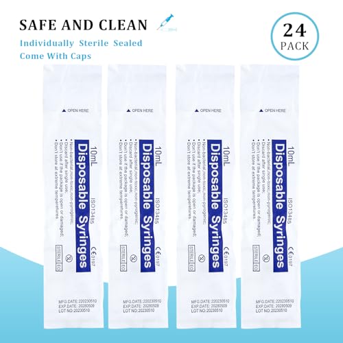 24 Pack 10ml Plastic Syringe Liquid Measuring Syringe, for Scientific Labs, Catheter Tip Individually Sealed for Liquid, Sterile - Syringes Tools for Feeding Pets, Oil or Glue Applicatorc， Refilling - Thumbnail 2