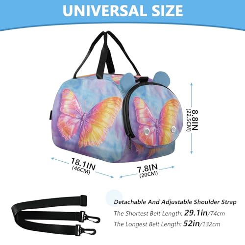 Colorful Butterfly Kids Travel Duffel Bag for Boys Girls Overnight Weekend Tote Bag with Shoes Compartment for Gym Sports Dance3