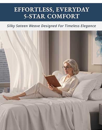 Image of LANE LINEN White King Sheets 100% Egyptian Cotton Sateen - Nacreous Clouds | King Size Bed Sheet Set - 4-Piece Set, For A Luxurious Night's Sleep, For A Silky Hotel-Style Bed, Luxe Sheen,