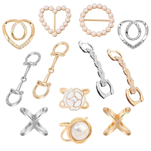Image of 12-45PCS Scarf Ring Clip Pearl Brooch Pins - T-shirt Sweater Shawl Ties Clips Clothes Corner Knotted Button Fashion Metal Round Circle Shirt Clip Buckle Brooches for Women Girls Gift