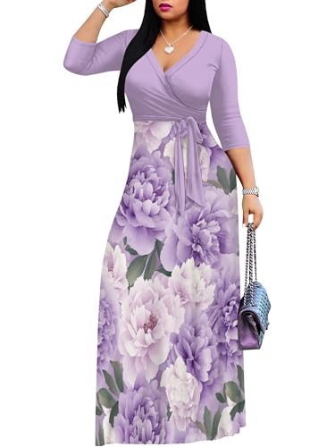 Image of PinkPatty Women's Long Sleeve Maxi Dress Plus Size Trendy Wedding Guest Wrap Dress with Pockets&Belt
