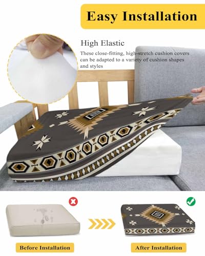 Falaniique COUCH COVER FOR DOGS WASHABLE Southwestern Rustic Stretch Couch Sofa Cushion Covers,Sectional/Individual/L/T Shape Sofa Couch Slipcover Slip Cover Protector With Elastic Bottom,Brown Native American Indian Tribal Boho S Size 2-Pc thumb #4