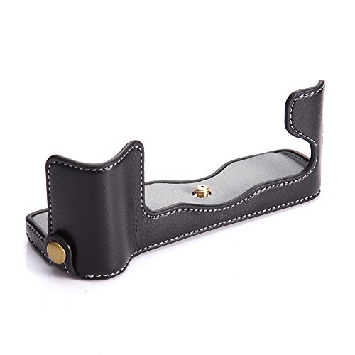 X-T2 X-T3 Case, Bolinus Handmade Genuine Real Leather Half Camera Case Bag Cover For Fujifilm X-T2 Fuji Xt2 Bottom Opening Version Hand Strap -Black #TOP1