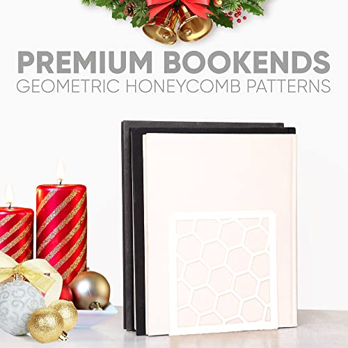 L-Shaped Book Stopper, Rustproof Bookends Decorative Unique For Home, 6.25 (L) X 6 (W) Inches, 1 Pair, White - Geomod #TOP6