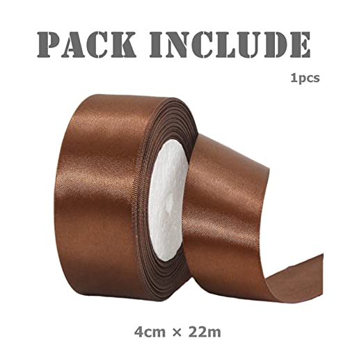 Coffee Brown Fabric Ribbon, 22M x 1.5Inch, Solid Double Sided Satin, Thick, for Gift Wrapping Wedding, Car, Sewing, Floral - Image 2
