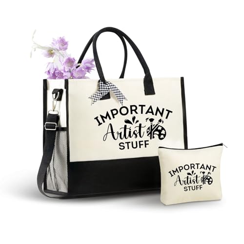 InnoBeta Artist Gifts for Women Canvas Tote Bag with Top Zipper Closure & Shoulder Strap for Daughters Birthday Christmas Stuff