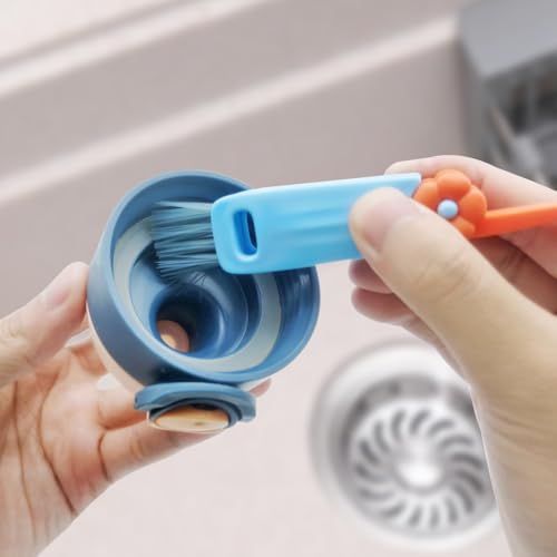 Image of Cleaner Brush Set, 4 Pcs 3 in 1 Cup Lid Cleaning Brush,Multifunctional Cleaning Brush for All Kinds of Cups, Bottles,Straws on Tumbler, Sippy Cup,Pipes and Tubes