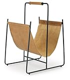 Signature Design by Ashley Faronworth Casual Leather Magazine Rack with Handle, Light Brown & Black