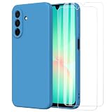 MOONESS Cover per Samsung Galaxy A26 5G Custodia,Con 2 Pellicola Vetro Temperato Morbida Sottile Liquid TPU Case - Blu