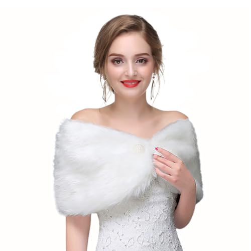 SIQITECHNO Women's Winter Faux Fur Shawl Wrap Cape Wedding Scarf Stoles Elegant Opera Shawl Evening Dress