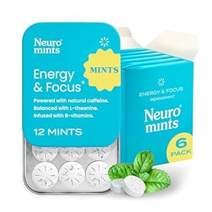 NeuroGum Energy Caffeine Mints (72 Pieces) – Sugar Free with L-theanine + Natural Caffeine + Vitamin B12 & B6 – Nootropic Energy & Focus Supplement for Women & Men – Keto & Vegan, Peppermint Flavor