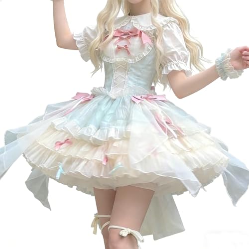 [FULINE] アイドル コスプレ 衣装 9点セット ワンピース ロリータ ゴスロリ 衣装 シャツ 半袖 森ガール 女の子 姫 ドレス リボン 中世紀 宮殿風 貴族風 お宅 パーティー 仮装 学園祭 イベント グリーンM - FULINE - 商品画像