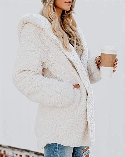 ReachMe Womens Sherpa Jacket Oversized Fleece Jacket Teddy Coats with Pockets Open Front Hooded Fuzzy Cardigan3