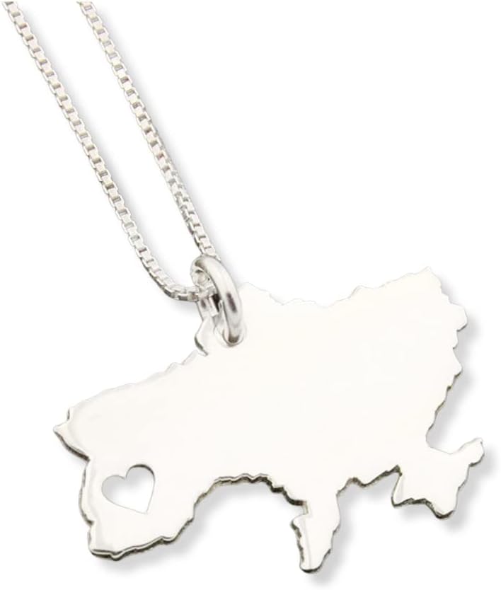 Ukraine necklace personalized sterling silver i love Ukraine Country necklace with heart comes with Box style chain best friend gift