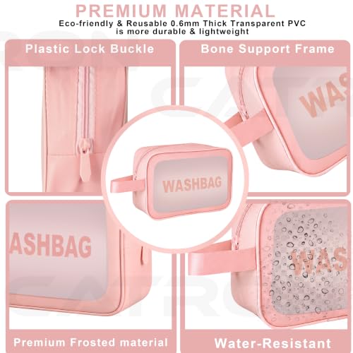 Image of CATRON Makeup PVC Water-Resistant Cosmetic Bag Set 3 Wash Bag Pouch for Multifunctional Travel Kit Toiletry Bag Portable Organizer Case Carry Pouch for Women Bathroom Set (Pink)