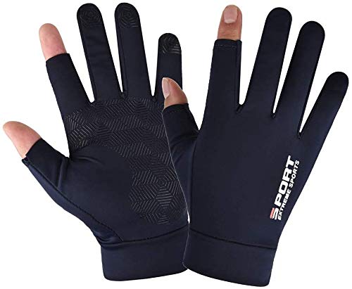 YHT Jogging Cycling Walking Neoprene Fishing Gloves 2 Cut Fingers Flexible Great for Photography Fly Fishing Ice Fishing Running Touchscreen Texting Hiking for Men and Women (Navy Blue,Medium)