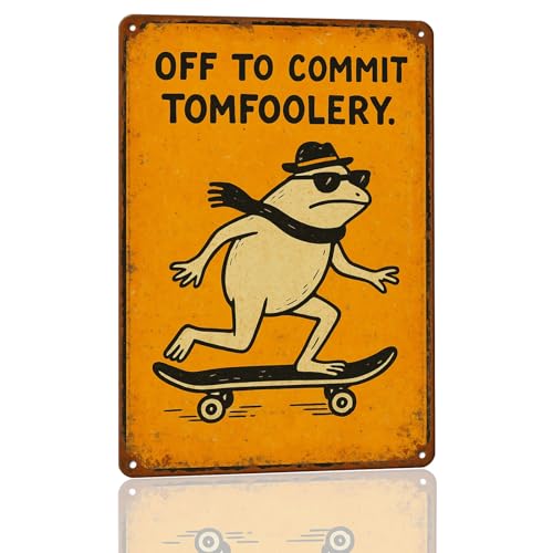Funny Frog Wall Art - Skateboarding Metal Sign 8x12